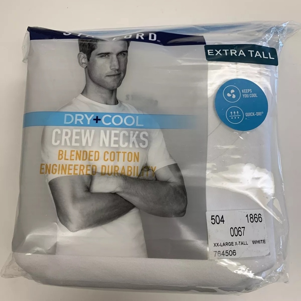 Stafford 4-Pack Mens Blended Cotton Dry+Cool Crew Neck T-Shirt White XXL XT Tall